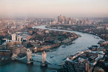 Aerial view of river thames and buildings 